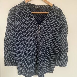 Ralph Lauren Navy Blouse with White Dot Print